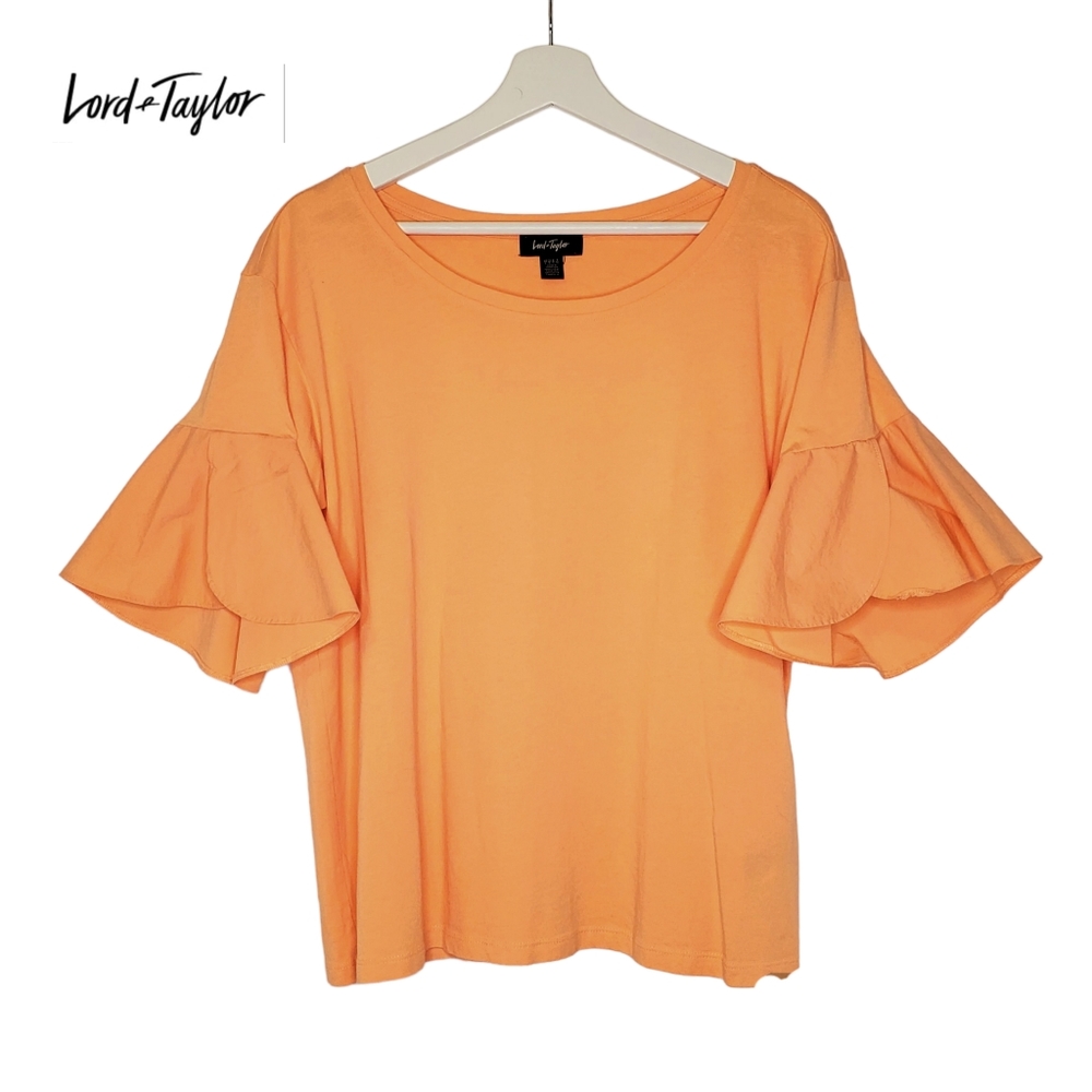 Lord & Taylor Ruffle Overlay Short Sleeve Top